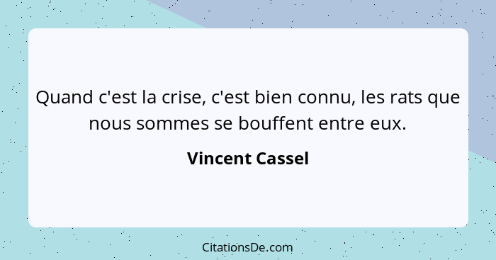 Quand c'est la crise, c'est bien connu, les rats que nous sommes se bouffent entre eux.... - Vincent Cassel