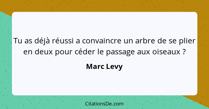 Tu as déjà réussi a convaincre un arbre de se plier en deux pour céder le passage aux oiseaux ?... - Marc Levy