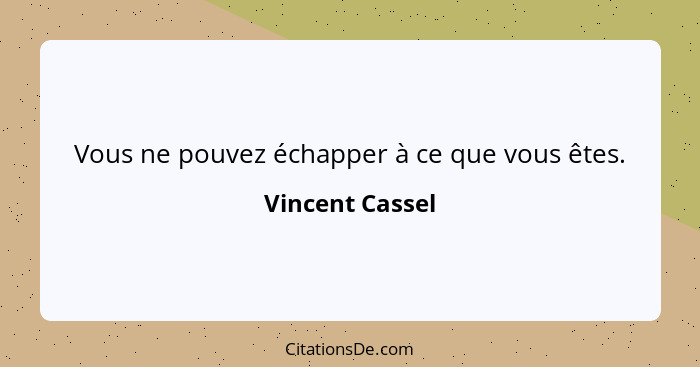 Vous ne pouvez échapper à ce que vous êtes.... - Vincent Cassel