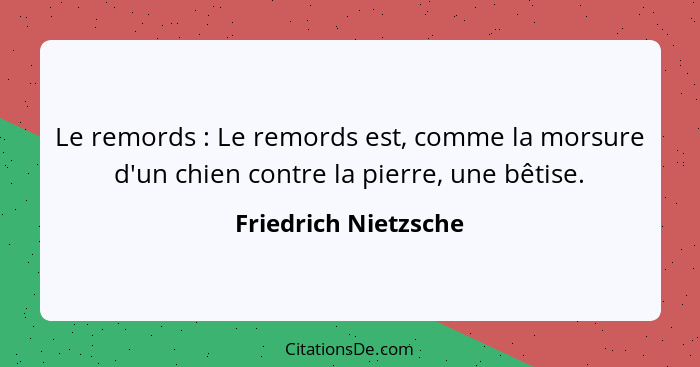 Le remords : Le remords est, comme la morsure d'un chien contre la pierre, une bêtise.... - Friedrich Nietzsche
