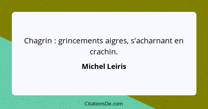 Chagrin : grincements aigres, s'acharnant en crachin.... - Michel Leiris