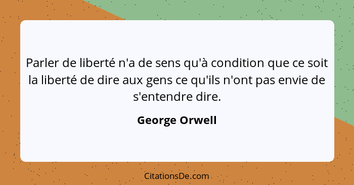 Parler de liberté n'a de sens qu'à condition que ce soit la liberté de dire aux gens ce qu'ils n'ont pas envie de s'entendre dire.... - George Orwell