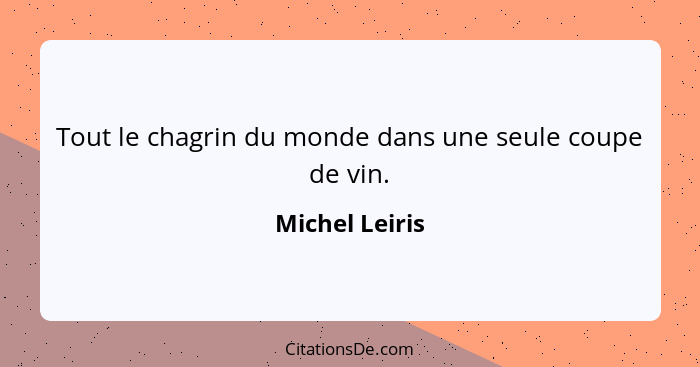 Tout le chagrin du monde dans une seule coupe de vin.... - Michel Leiris