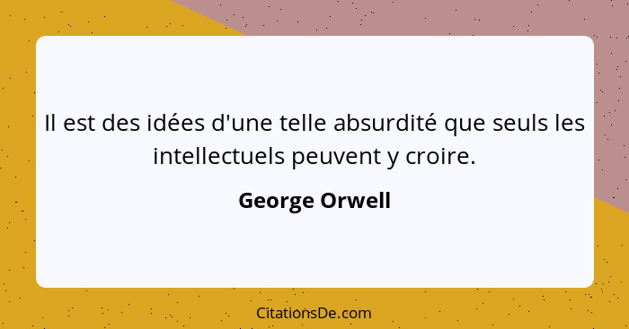 Il est des idées d'une telle absurdité que seuls les intellectuels peuvent y croire.... - George Orwell