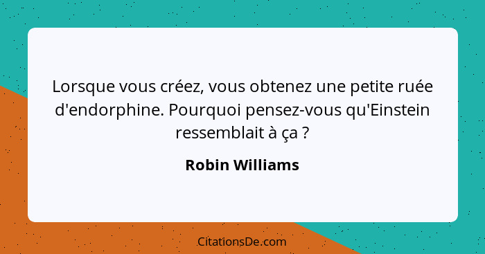 Lorsque vous créez, vous obtenez une petite ruée d'endorphine. Pourquoi pensez-vous qu'Einstein ressemblait à ça ?... - Robin Williams