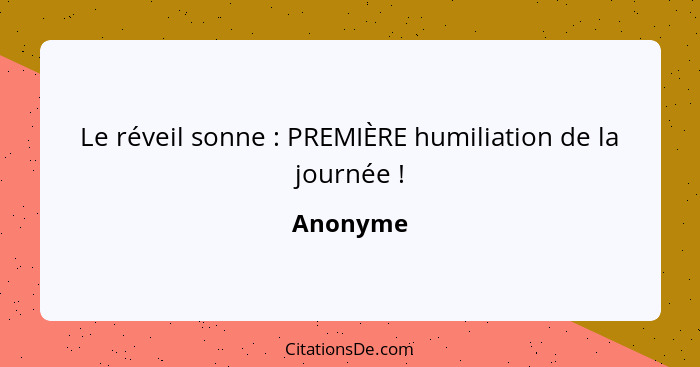 Le réveil sonne : PREMIÈRE humiliation de la journée !... - Anonyme