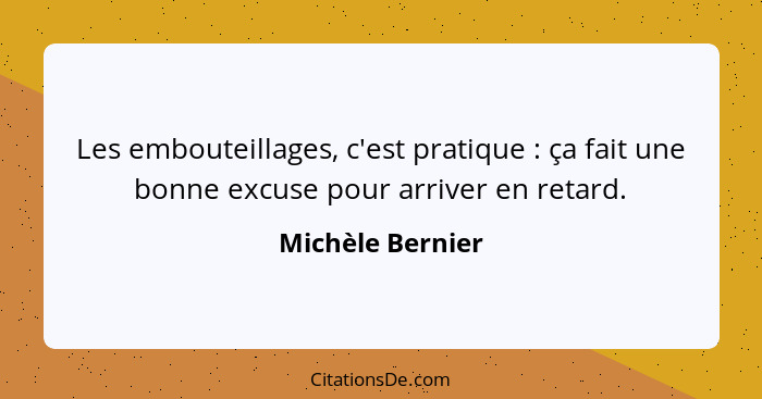 Les embouteillages, c'est pratique : ça fait une bonne excuse pour arriver en retard.... - Michèle Bernier