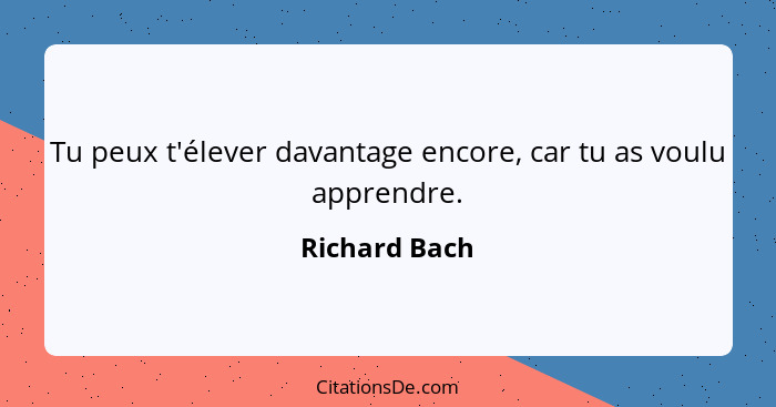 Tu peux t'élever davantage encore, car tu as voulu apprendre.... - Richard Bach