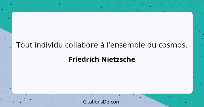 Tout individu collabore à l'ensemble du cosmos.... - Friedrich Nietzsche