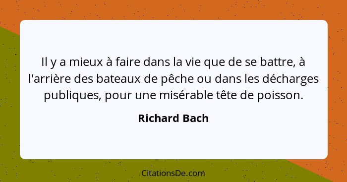 Il y a mieux à faire dans la vie que de se battre, à l'arrière des bateaux de pêche ou dans les décharges publiques, pour une misérable... - Richard Bach