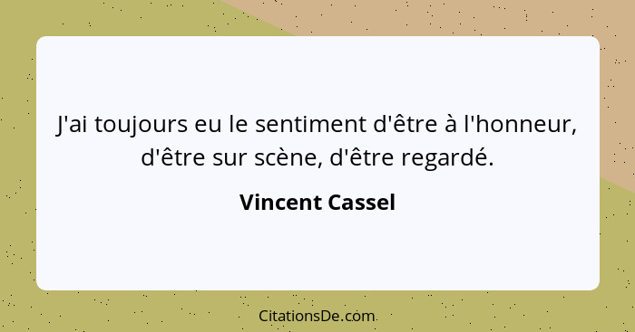 J'ai toujours eu le sentiment d'être à l'honneur, d'être sur scène, d'être regardé.... - Vincent Cassel