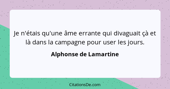 Je n'étais qu'une âme errante qui divaguait çà et là dans la campagne pour user les jours.... - Alphonse de Lamartine