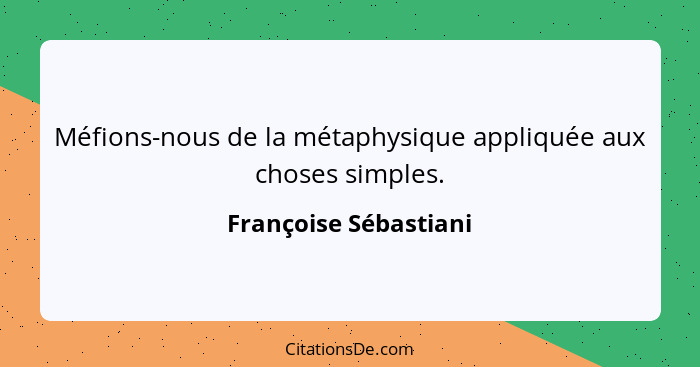 Méfions-nous de la métaphysique appliquée aux choses simples.... - Françoise Sébastiani