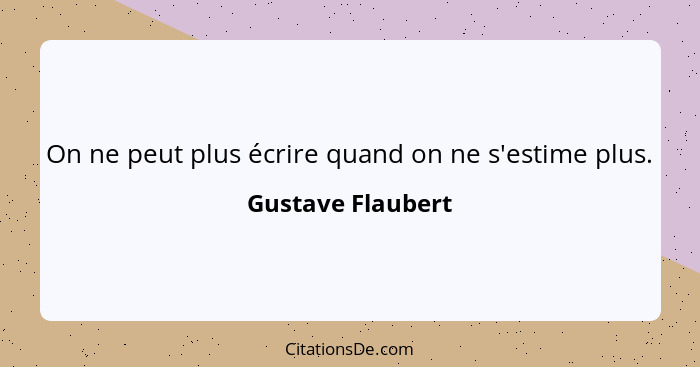 On ne peut plus écrire quand on ne s'estime plus.... - Gustave Flaubert