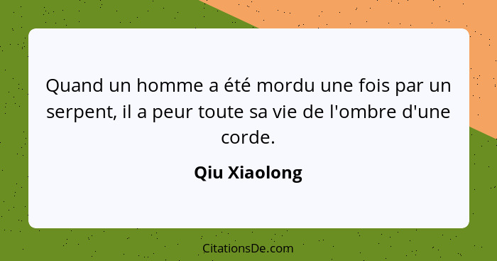 Quand un homme a été mordu une fois par un serpent, il a peur toute sa vie de l'ombre d'une corde.... - Qiu Xiaolong