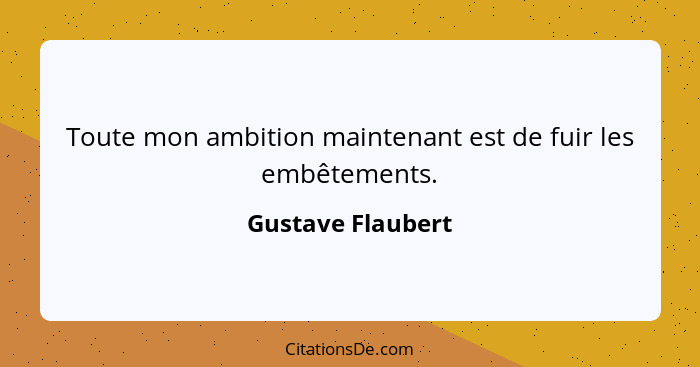 Toute mon ambition maintenant est de fuir les embêtements.... - Gustave Flaubert