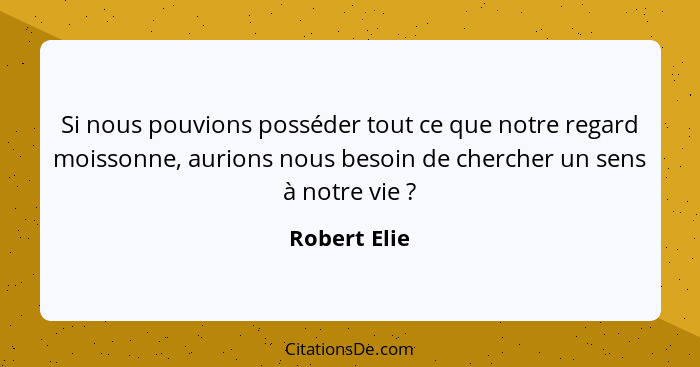 Si nous pouvions posséder tout ce que notre regard moissonne, aurions nous besoin de chercher un sens à notre vie ?... - Robert Elie