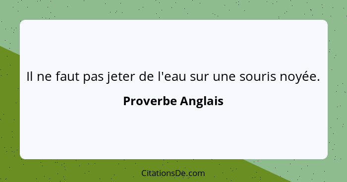 Il ne faut pas jeter de l'eau sur une souris noyée.... - Proverbe Anglais