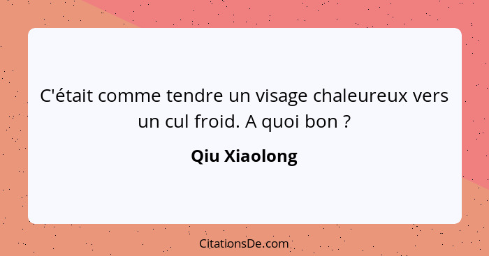 C'était comme tendre un visage chaleureux vers un cul froid. A quoi bon ?... - Qiu Xiaolong