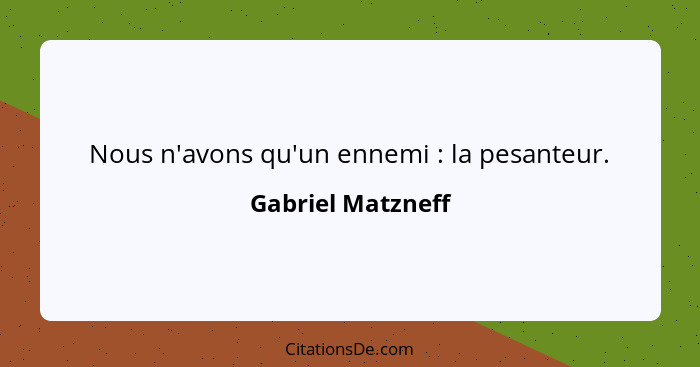 Nous n'avons qu'un ennemi : la pesanteur.... - Gabriel Matzneff