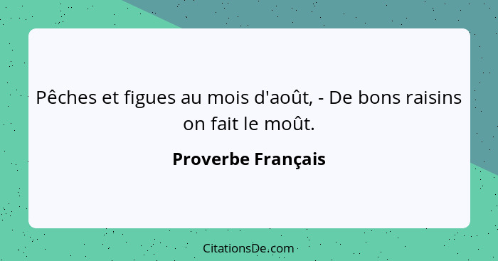 Pêches et figues au mois d'août, - De bons raisins on fait le moût.... - Proverbe Français