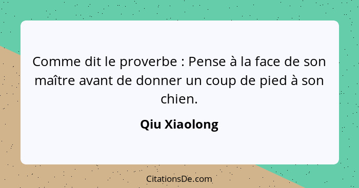 Comme dit le proverbe : Pense à la face de son maître avant de donner un coup de pied à son chien.... - Qiu Xiaolong