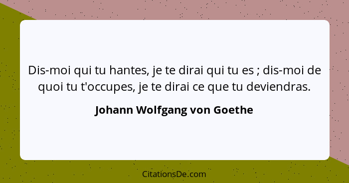 Dis-moi qui tu hantes, je te dirai qui tu es ; dis-moi de quoi tu t'occupes, je te dirai ce que tu deviendras.... - Johann Wolfgang von Goethe