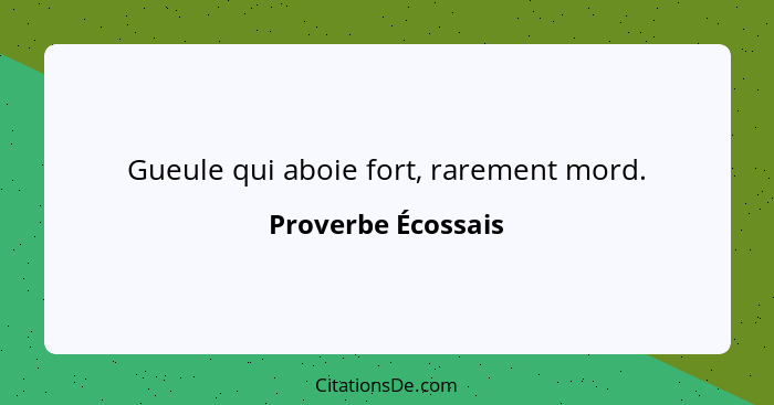 Gueule qui aboie fort, rarement mord.... - Proverbe Écossais