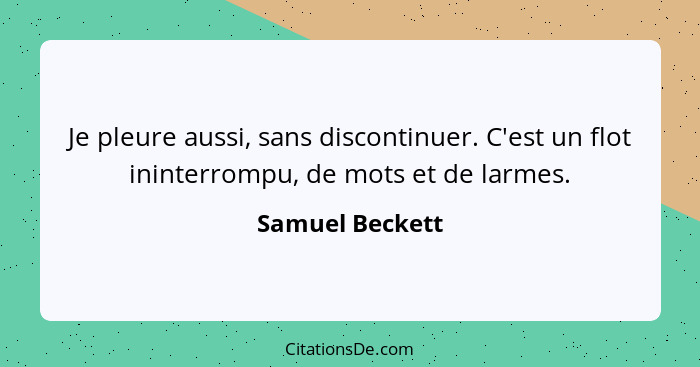 Je pleure aussi, sans discontinuer. C'est un flot ininterrompu, de mots et de larmes.... - Samuel Beckett