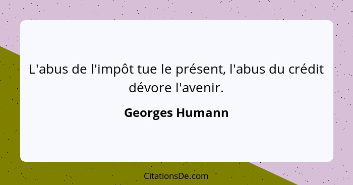 L'abus de l'impôt tue le présent, l'abus du crédit dévore l'avenir.... - Georges Humann