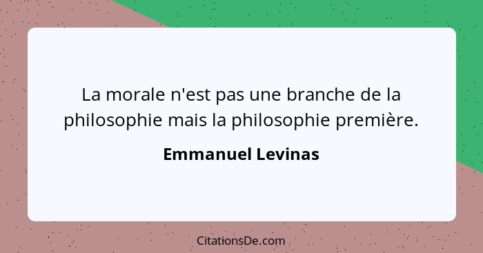 La morale n'est pas une branche de la philosophie mais la philosophie première.... - Emmanuel Levinas