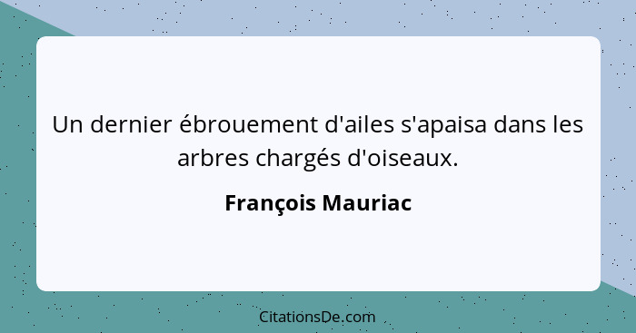 Un dernier ébrouement d'ailes s'apaisa dans les arbres chargés d'oiseaux.... - François Mauriac