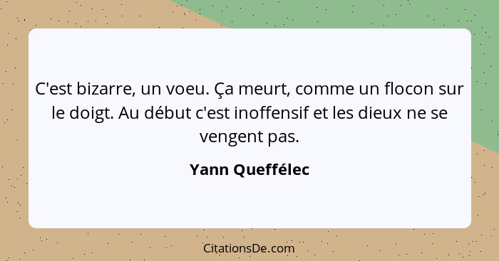 C'est bizarre, un voeu. Ça meurt, comme un flocon sur le doigt. Au début c'est inoffensif et les dieux ne se vengent pas.... - Yann Queffélec