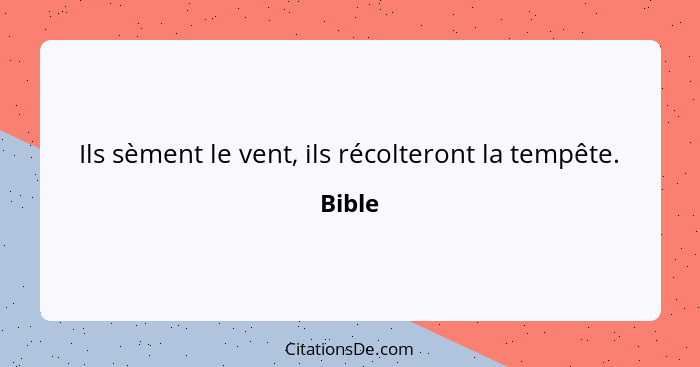 Ils sèment le vent, ils récolteront la tempête.... - Bible