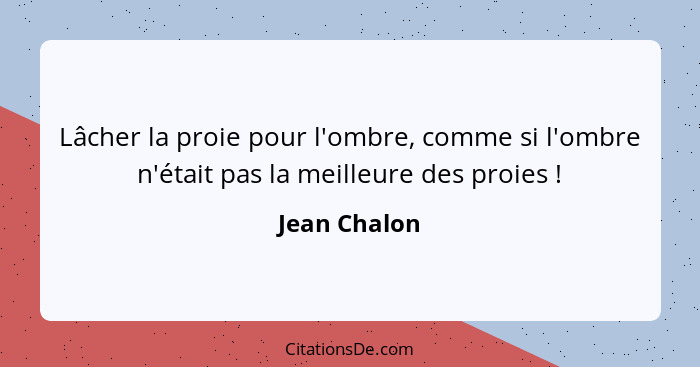 Lâcher la proie pour l'ombre, comme si l'ombre n'était pas la meilleure des proies !... - Jean Chalon