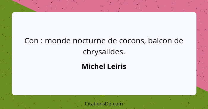 Con : monde nocturne de cocons, balcon de chrysalides.... - Michel Leiris