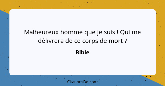 Malheureux homme que je suis ! Qui me délivrera de ce corps de mort ?... - Bible