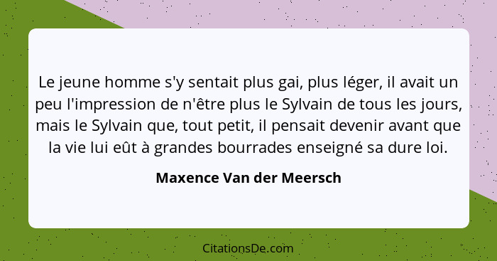 Le jeune homme s'y sentait plus gai, plus léger, il avait un peu l'impression de n'être plus le Sylvain de tous les jours, m... - Maxence Van der Meersch