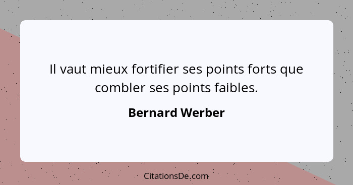 Il vaut mieux fortifier ses points forts que combler ses points faibles.... - Bernard Werber