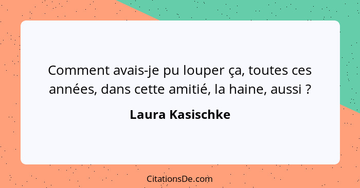 Comment avais-je pu louper ça, toutes ces années, dans cette amitié, la haine, aussi ?... - Laura Kasischke