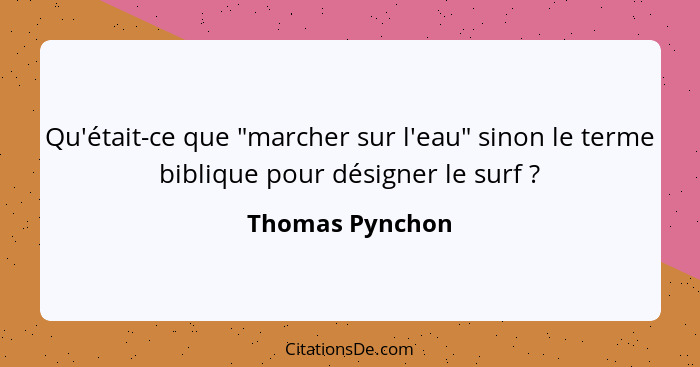 Qu'était-ce que "marcher sur l'eau" sinon le terme biblique pour désigner le surf ?... - Thomas Pynchon