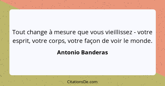 Tout change à mesure que vous vieillissez - votre esprit, votre corps, votre façon de voir le monde.... - Antonio Banderas