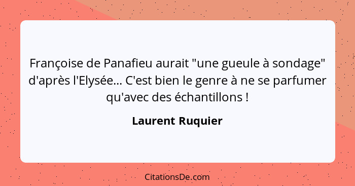 Françoise de Panafieu aurait "une gueule à sondage" d'après l'Elysée... C'est bien le genre à ne se parfumer qu'avec des échantillon... - Laurent Ruquier