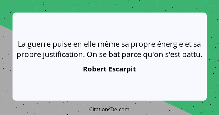 La guerre puise en elle même sa propre énergie et sa propre justification. On se bat parce qu'on s'est battu.... - Robert Escarpit