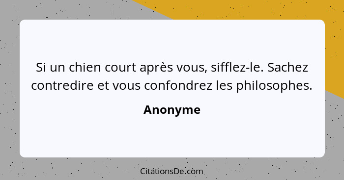 Si un chien court après vous, sifflez-le. Sachez contredire et vous confondrez les philosophes.... - Anonyme