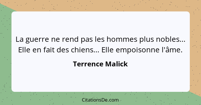 La guerre ne rend pas les hommes plus nobles... Elle en fait des chiens... Elle empoisonne l'âme.... - Terrence Malick