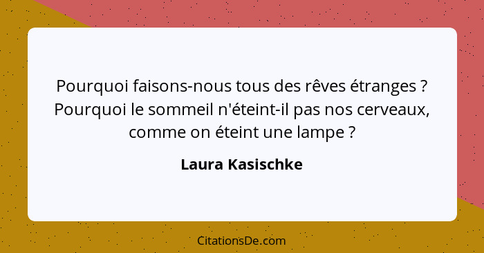 Pourquoi faisons-nous tous des rêves étranges ? Pourquoi le sommeil n'éteint-il pas nos cerveaux, comme on éteint une lampe&nbs... - Laura Kasischke