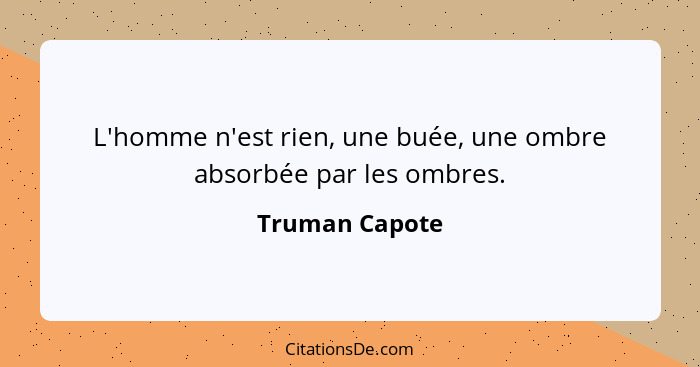 L'homme n'est rien, une buée, une ombre absorbée par les ombres.... - Truman Capote