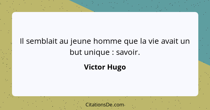 Il semblait au jeune homme que la vie avait un but unique : savoir.... - Victor Hugo