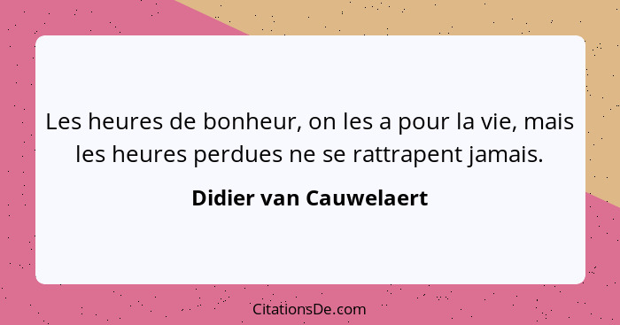 Les heures de bonheur, on les a pour la vie, mais les heures perdues ne se rattrapent jamais.... - Didier van Cauwelaert